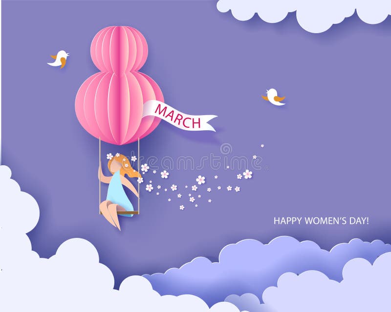 Card for 8 March womens day. Woman on teeterboard royalty free illustration Card for 8 March womens day. Woman on teeterboard royalty free illustration