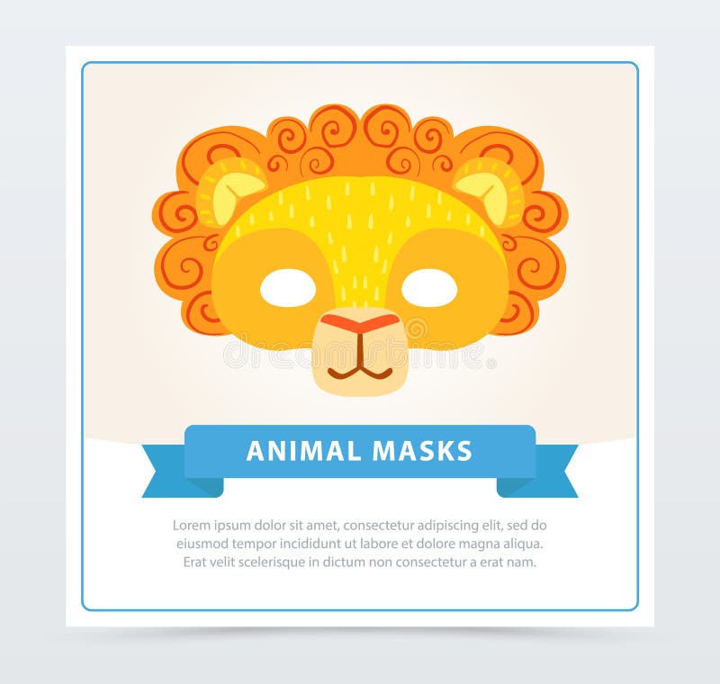 Card med lejonmaskeringen för barn s med orange man vektor illustrationer Card med lejonmaskeringen för barn s med orange man vektor illustrationer