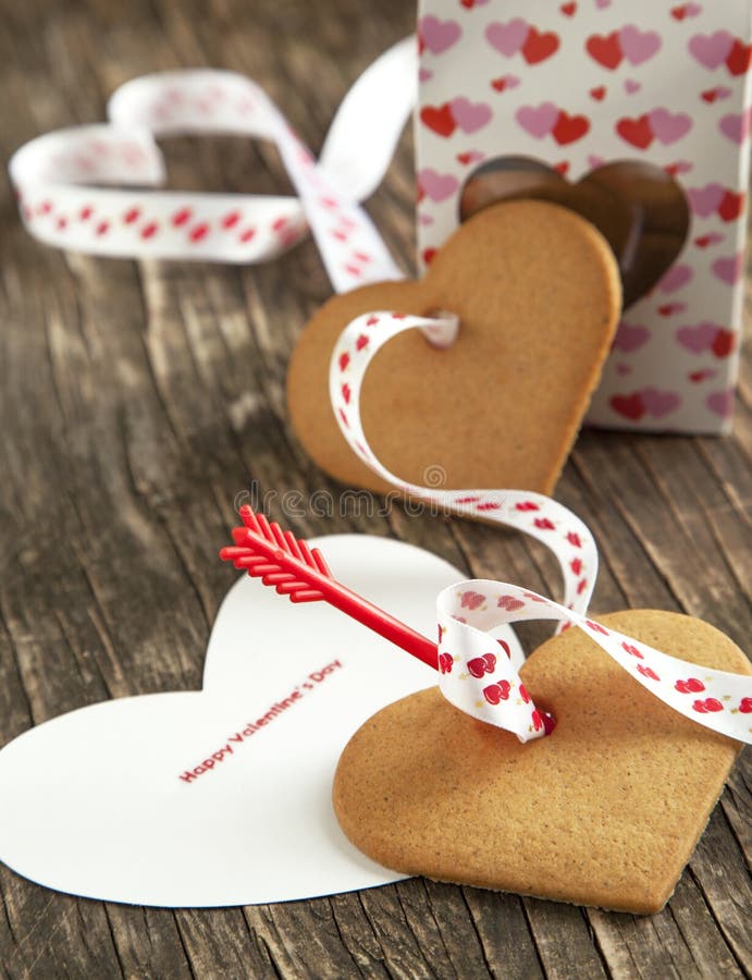 Card with Message Happy Valentine Day and Heart Shaped Cookies