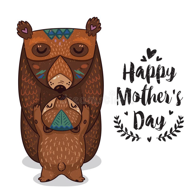 Šťastný deň matiek karty do kresleného štýlu, s medveďmi.