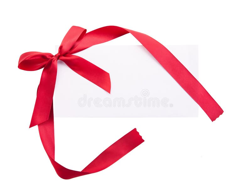 Card Note with Red Ribbon on White Background Stock Photo Image of