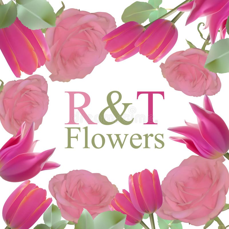 Card with Pink Roses and Tulips Stock Vector Illustration of element