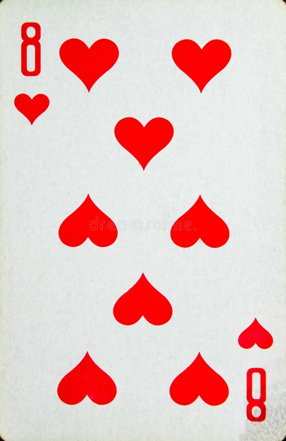 Card playing eight of hearts, suit of hearts stock photo