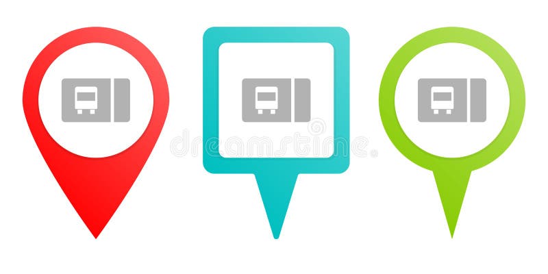 Card, transport, travel. Multicolor pin vector icon, diferent type map and navigation point royalty free illustration