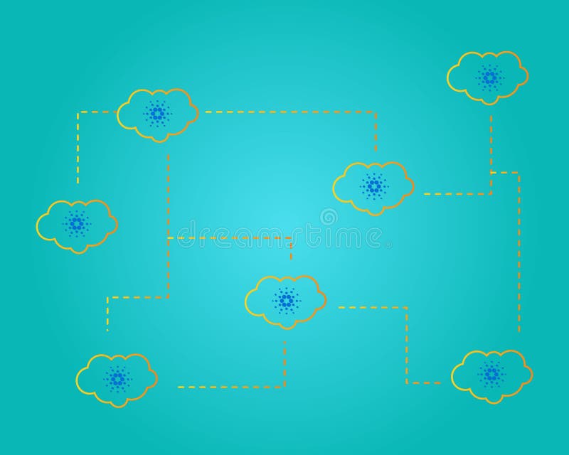 Cardano Blockchain с предпосылкой стиля облака. Cardano Blockchain с иллюстрацией вектора предпосылки стиля облака