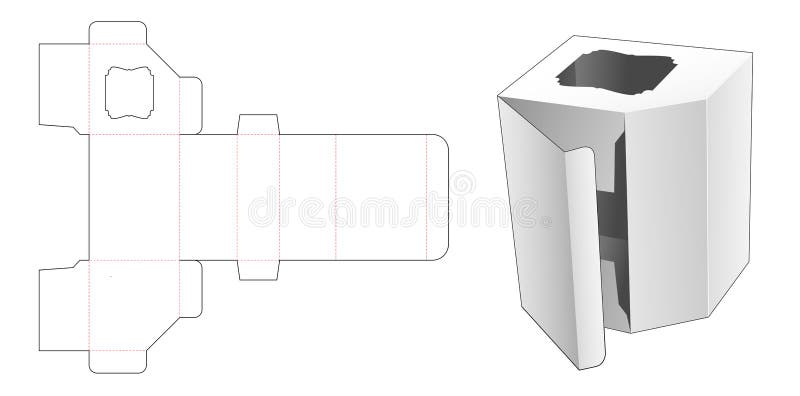 Cardboard angle box with side window die cut template stock illustration
