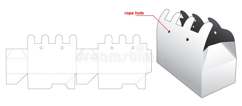 Cardboard bag with rope hole die cut template stock illustration