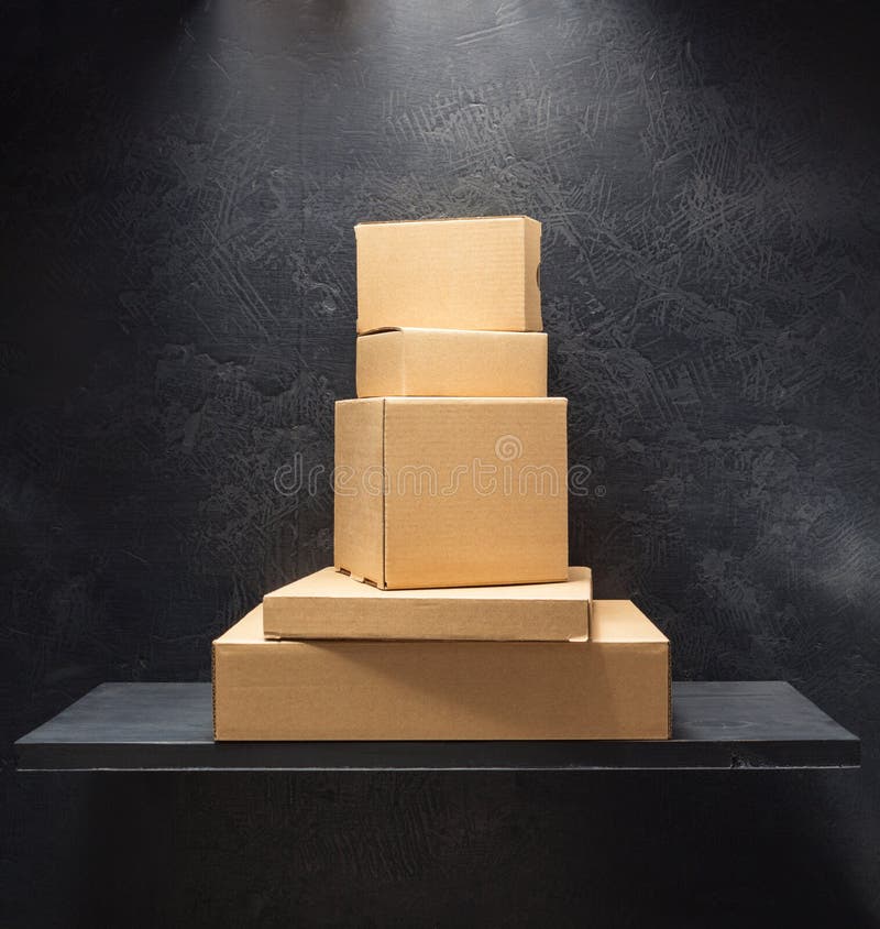 Cardboard Box on Black Background Stock Photo Image of parcel, book