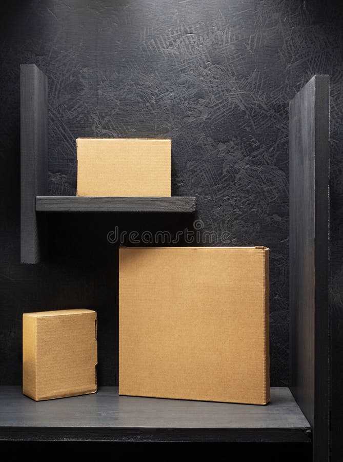 Cardboard Box on Black Background Stock Image Image of deliver, kraft