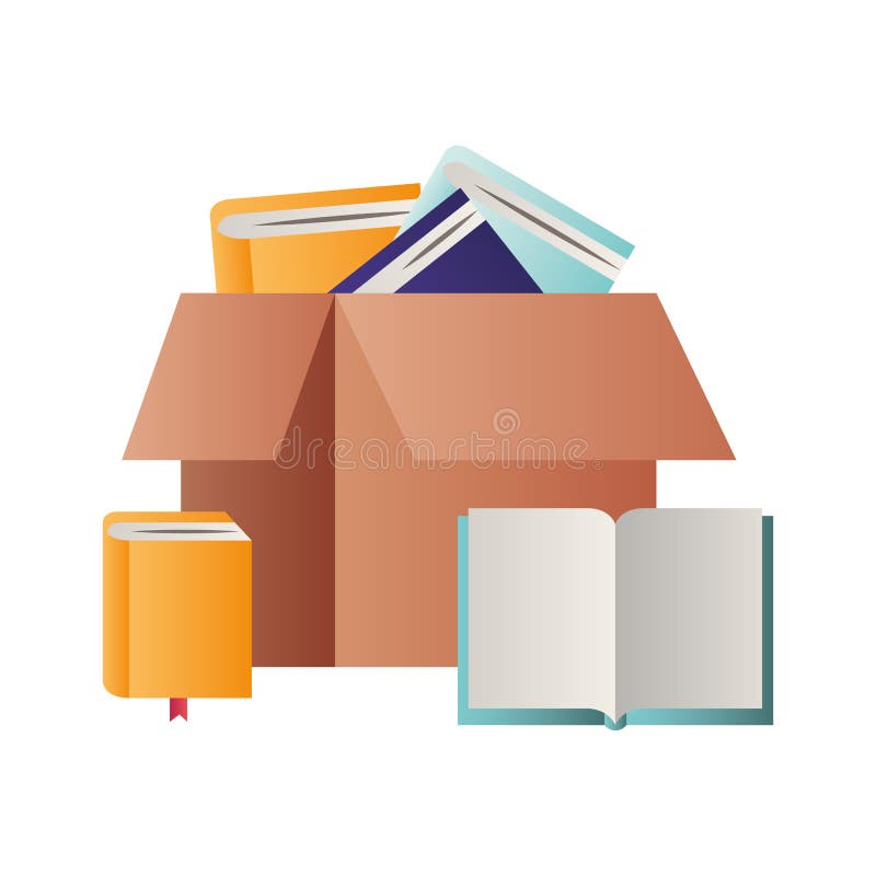 Cardboard Box with Books Isolated Icon Stock Vector Illustration of