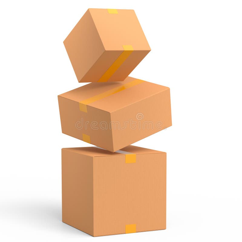 Cardboard Box or Carton on Blue Background, Carrying Parcel and Online