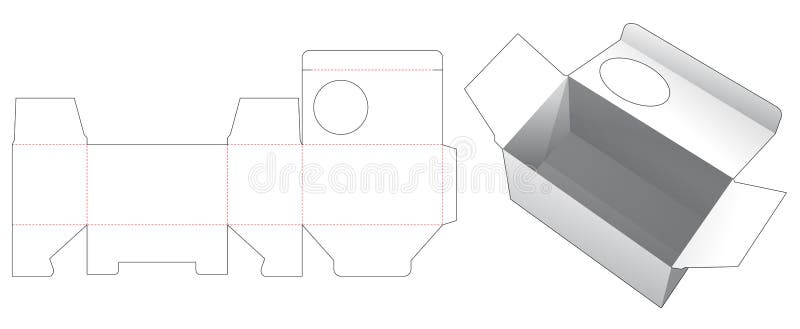 Cardboard box with circle window top die cut template vector illustration