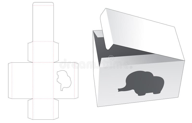 Cardboard box with elephant shaped window cut template vector illustration