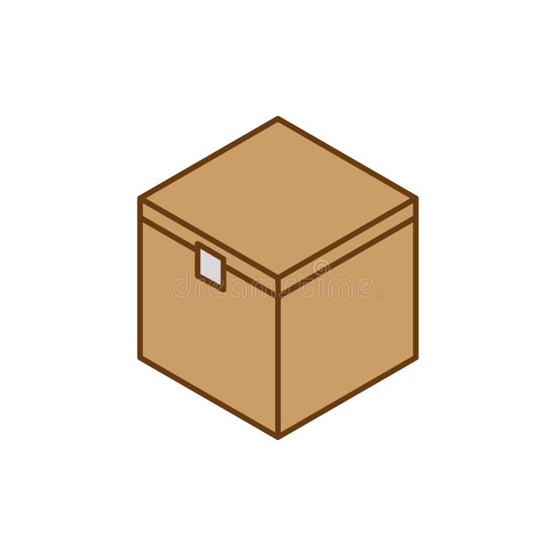 Cardboard box icon. Brown shipping shape. Vector package symbol. Isometric closed carton. vector illustration