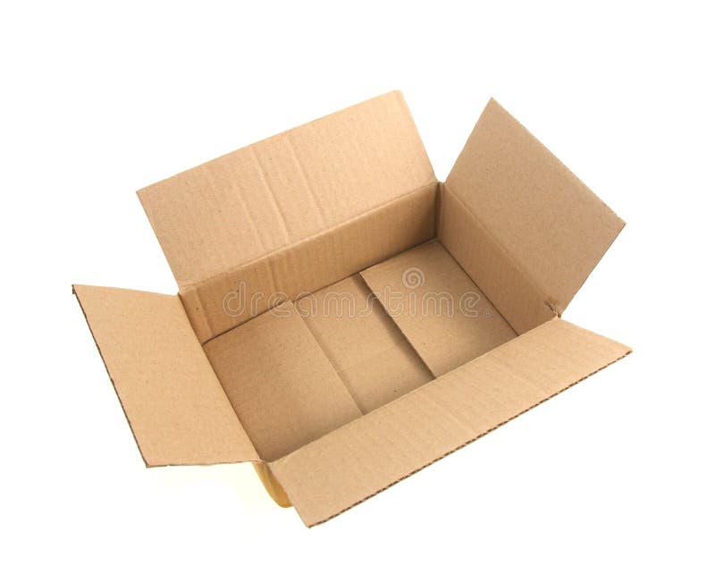 Cardboard Box With Flip Open Lid, Lid Open, Isolated On White