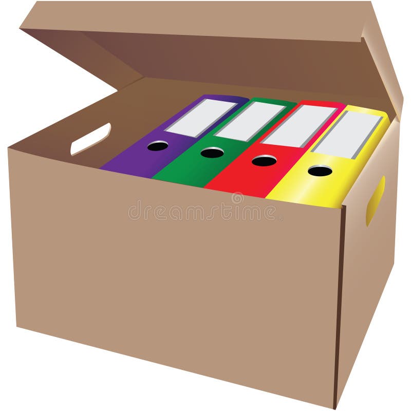 Cardboard box with office folders