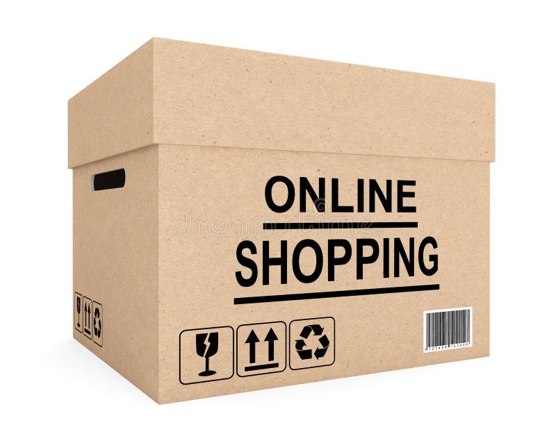 Online  Shop Cardboard Box Shopping Stock Illustration