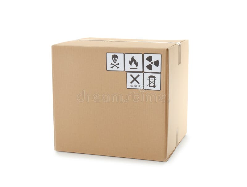 Cardboard Box with Shipping Label Isolated on White Stock Image Image