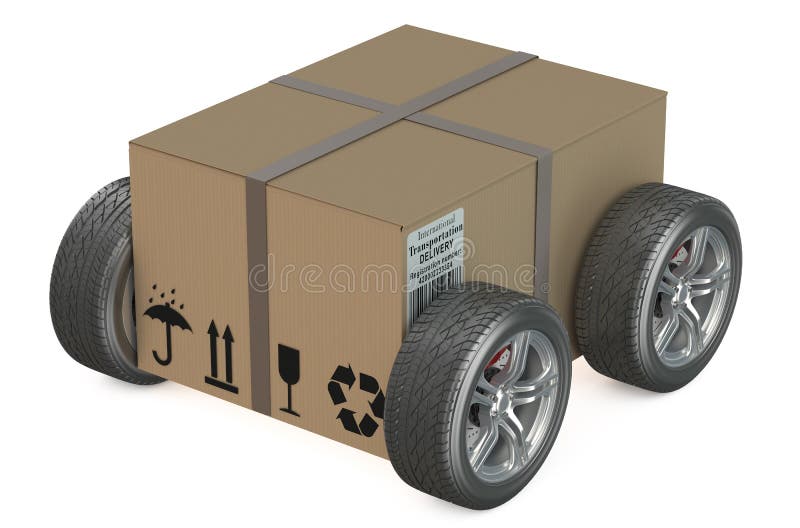 Cardboard Box with Wheels Shipping Concept Stock Illustration