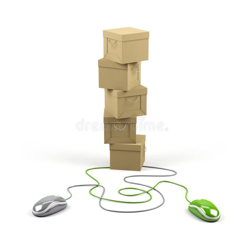Cardboard boxes connected to a two computer mouse. royalty free illustration
