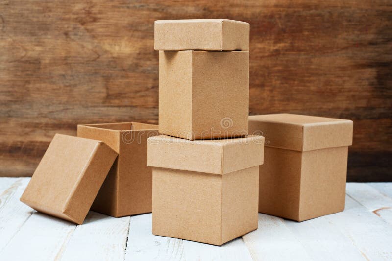 Cardboard Boxes of Different Sizes with Lids. Background for Gift