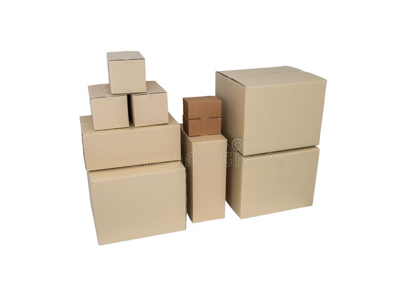 Cardboard Boxes in Different Sizes Stacked Boxes Isolated on White