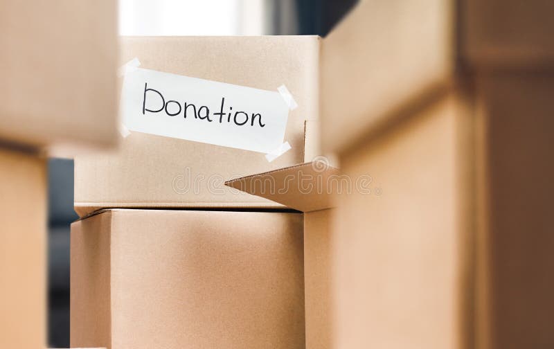 Cardboard Boxes with Donations Stock Image Image of container