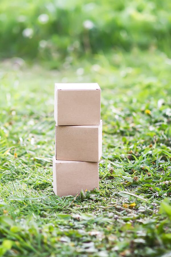 Cardboard Boxes on Green Grass Outdoors Stock Image Image of deliver, postal 195729577