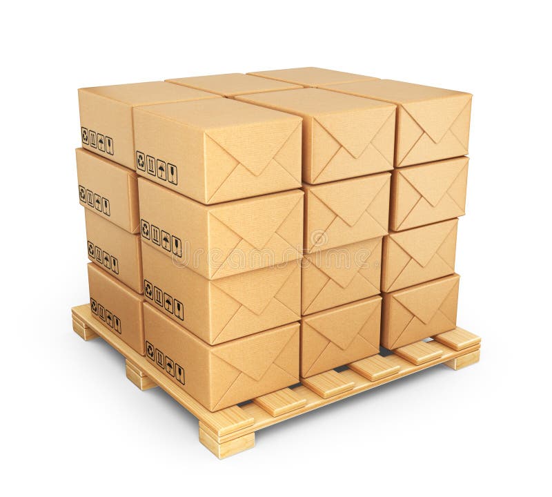 Cardboard Boxes On Palette. Deliver Concept. 3D Icon 