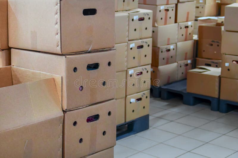 Cardboard Boxes in Stacks in Storage Facility Stock Photo Image of