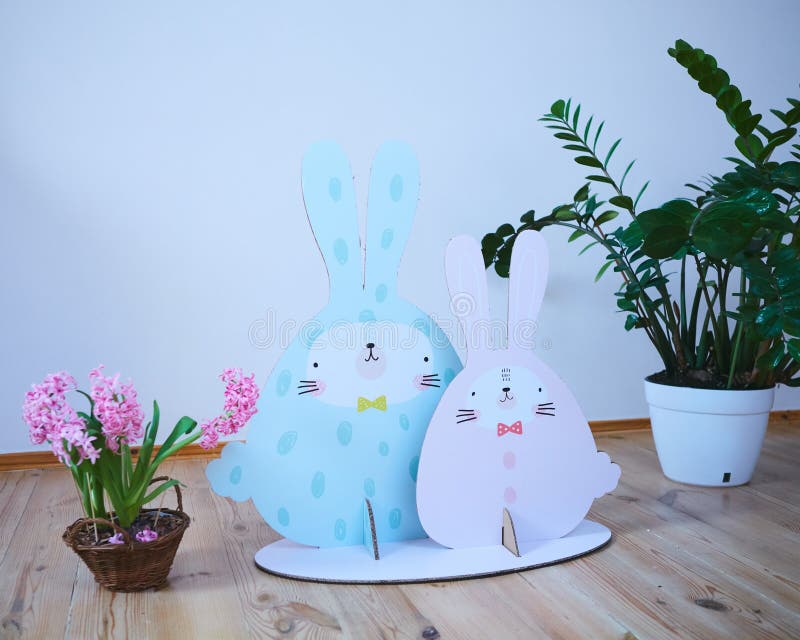 Cardboard Easter Bunnies. Easter Decor for Party Stock Image Image of