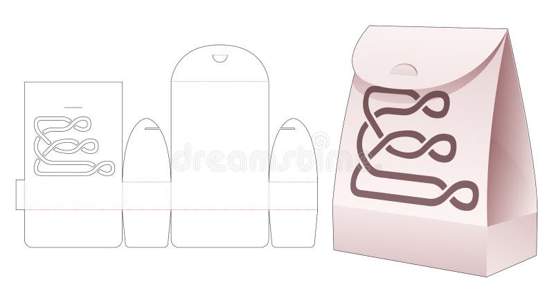 Cardboard flip bag with steciled line and locked point die cut template stock illustration