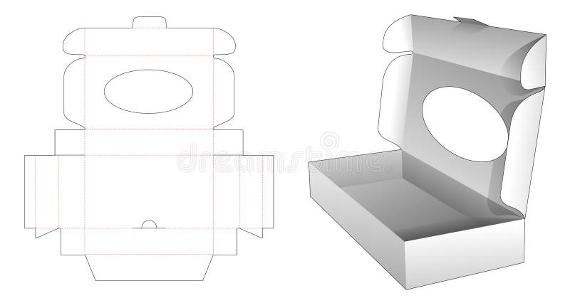 Cardboard folding box with ellipse window die cut template royalty free illustration