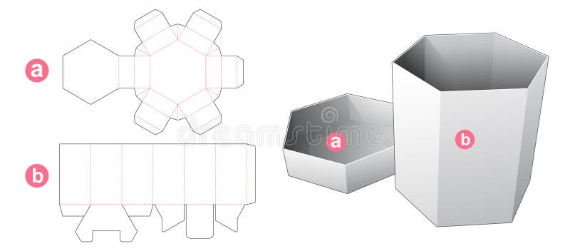 Cardboard Hexagonal box and lid die cut template. Design