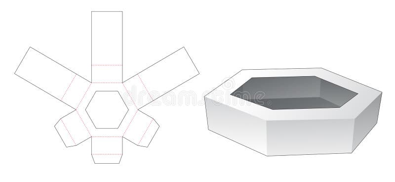 Cardboard hexagonal tray die cut template vector illustration
