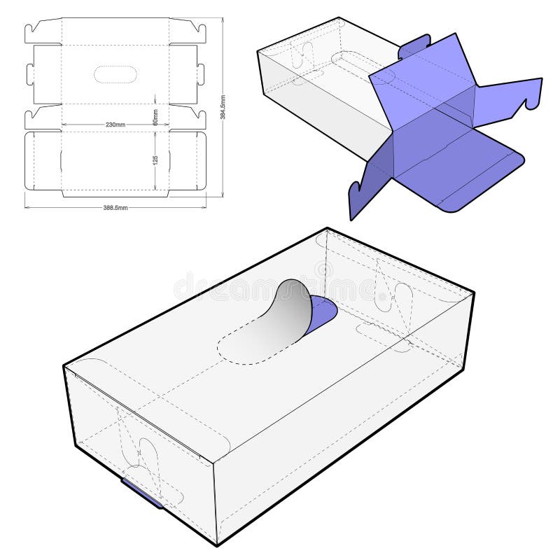 Cardboard Packaging for Masks Internal measurement 23x 12.5 + 6 cm and Die-cut Pattern.