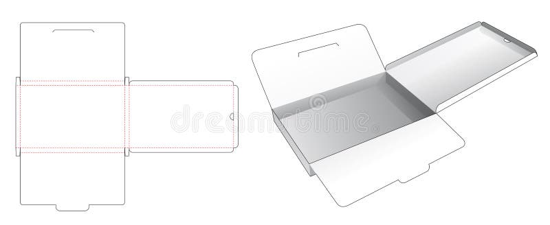 Cardboard storage tin box with locked point and flip die cut template stock illustration