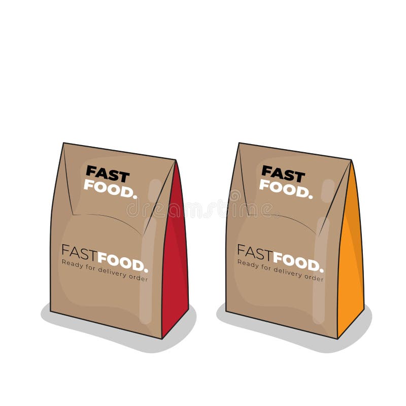 Cardboard template for food packaging design with red and yellow color on side design vector illustration