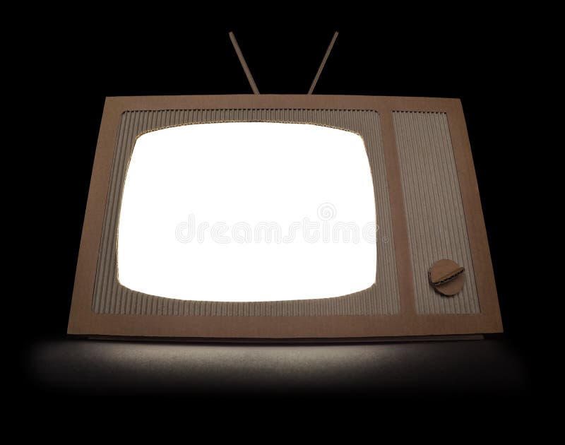 TV made of cardboard with blank isolated screen. Isolated on black. TV made of cardboard with blank isolated screen. Isolated on black.
