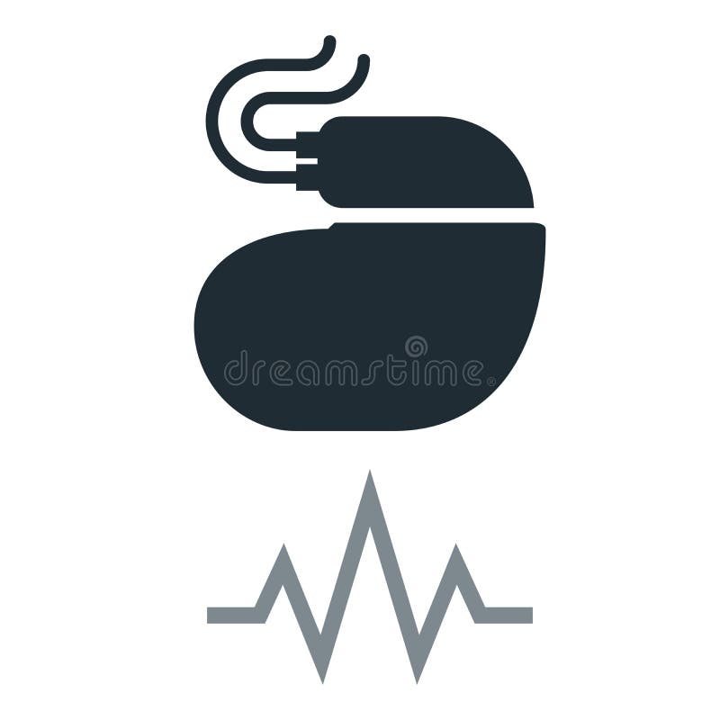 Cardiac pacemaker simple icon with pulse tracing stock illustration
