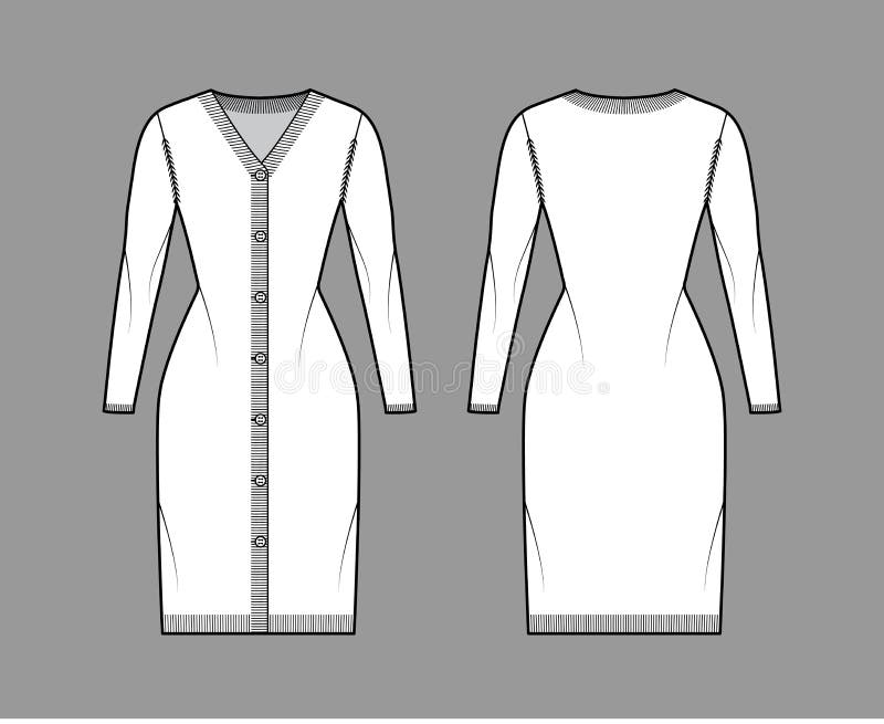 Cardigan Dress Shawl Collar Sweater Technical Fashion Illustration with ...