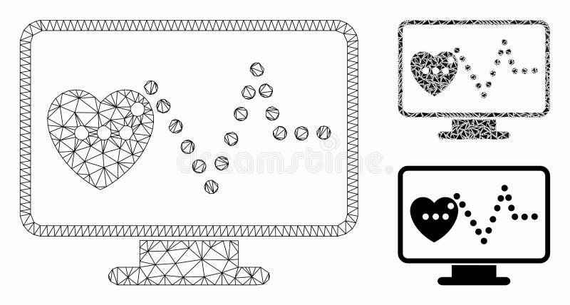Cardio Monitoring Vector Mesh Carcass Model und Dreieck Mosaik Icon vektor abbildung