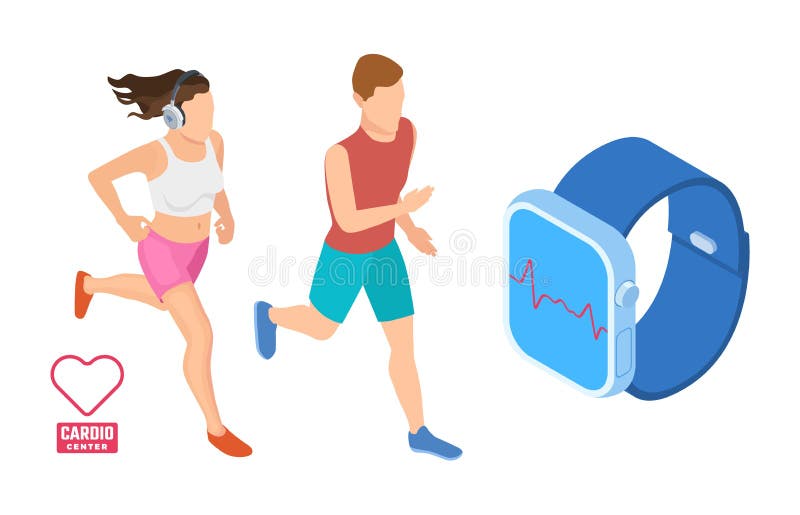 Cardio-Trainingskonzept Isometrische Läufer zur Überwachung der Herzaktivität Intelligente Darstellung von Fitnessvektoren vektor abbildung