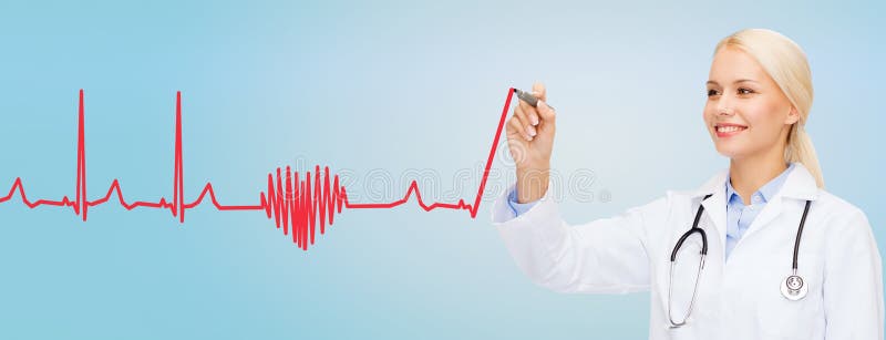 Cardiogramma femminile sorridente di battito cardiaco del disegno di medico