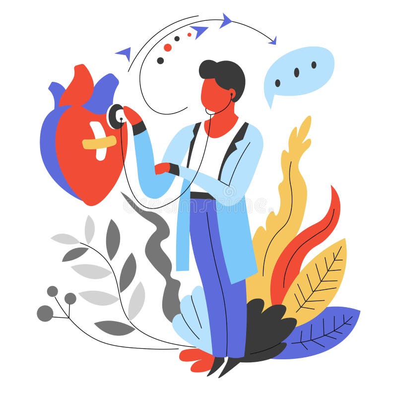 Cardiologista do doutor que escuta a frequência cardíaca com medicina do estetoscópio ilustração royalty free Cardiologista do doutor que escuta a frequência cardíaca com medicina do estetoscópio ilustração royalty free