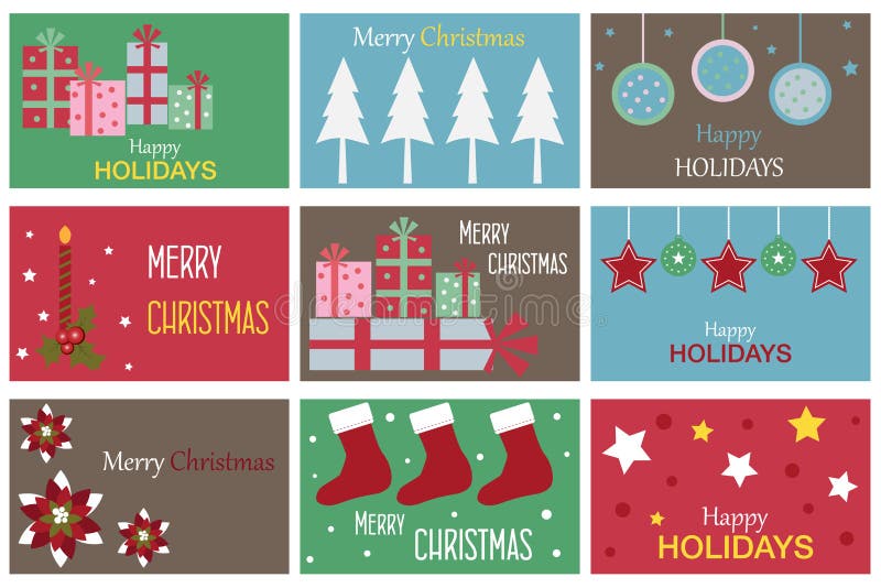 Collection of nine Christmas gift cards isolated on white background.EPS file available. Collection of nine Christmas gift cards isolated on white background.EPS file available