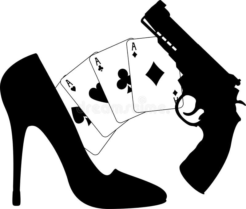 Cards, pistol and women shoe