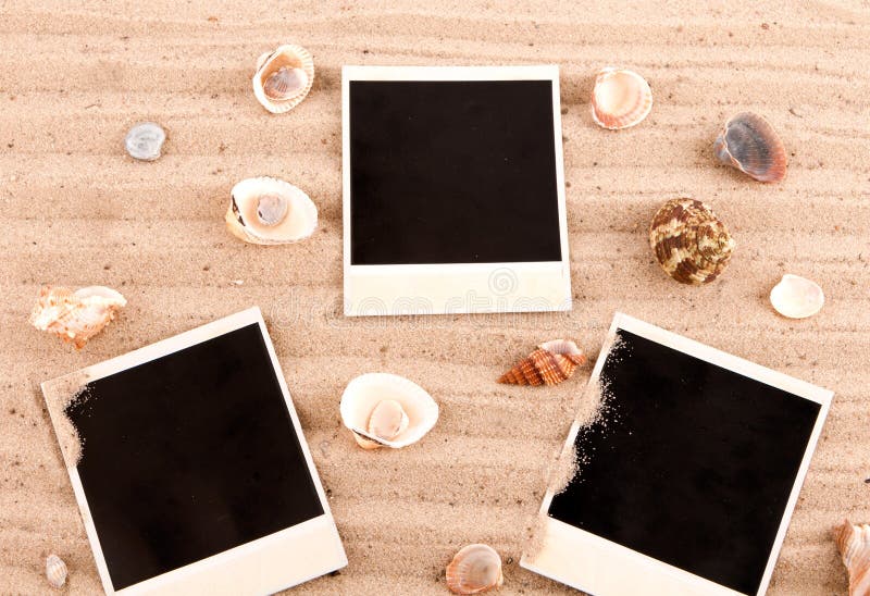 Cards and shells on the sand