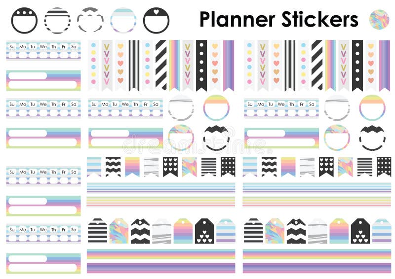 Planner stickers cartoon characters Royalty Free Vector