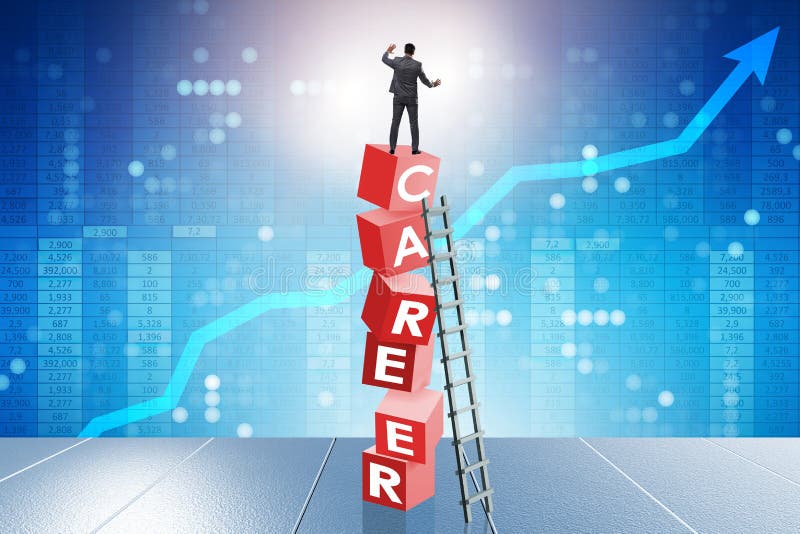Career Concept with Businessman on Top of Blocks Stock Photo Image of